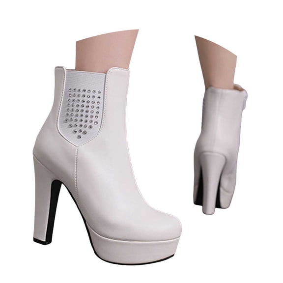 Mostsola Boots for Women Block High Heel Ankle Boots Trendy Rhinesstone Dress Fall Booties