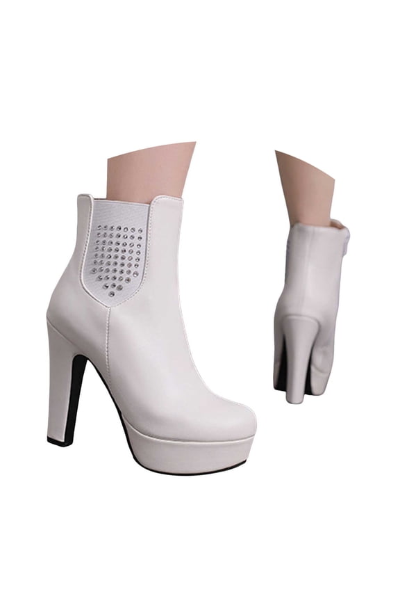 Boots for Women Block High Heel Ankle Boots Trendy Rhinesstone Dress Fall Booties