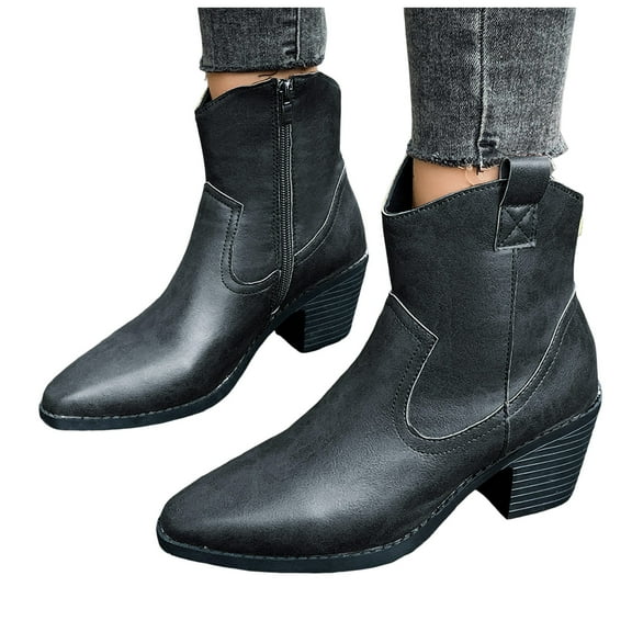 Mostsola Boots for Women Stacked Heel Chelsea Booties Pointed Toe Vintage Ankle Boots
