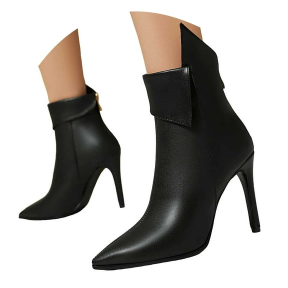 Mostsola Boots for Women Pointed Toe Stiletto Heels Fold Over Zipper Ankle Boots Dress Fall Boots