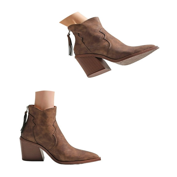 Mostsola Chelsea Ankle Boots for Women Pointy Toe Stacked Heel Western Cowgirl Booties