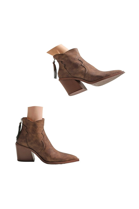 Chelsea Ankle Boots for Women Pointy Toe Stacked Heel Western Cowgirl Booties