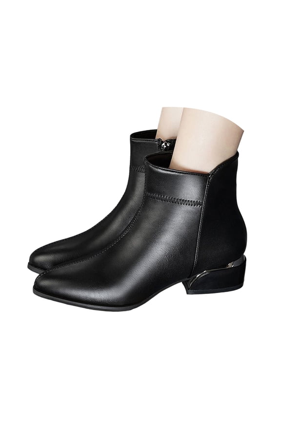 Chelsea Ankle Boots for Women Trendy Low Heel Side Zipper Pointy Toe Dress Short Booties