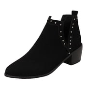 JHOKCI Chelsea Boots Women Fashion Pointed Toe Stacked Heel Cutout Western Booties