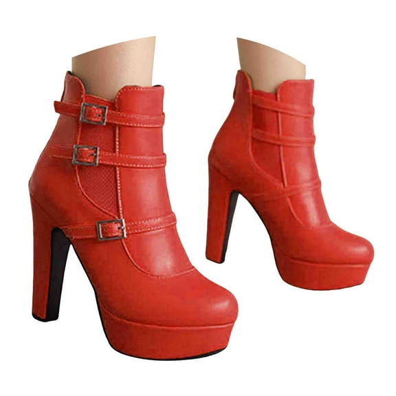 Mostsola Boots for Women Elastic Ankle Boots Platform Heels Buckle Strap Zipper Booties