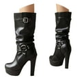 thumbnail image 1 of Mostsola Boots for Women Platform Heeled Mid Calf Punk Boots Pull on Wide Calf Tall Boots, 1 of 9