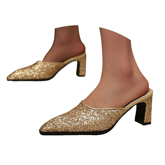 Mostsola Heel Mules for Women Mules Glitter Slip on Closed Pointed Toe Backless Loafers