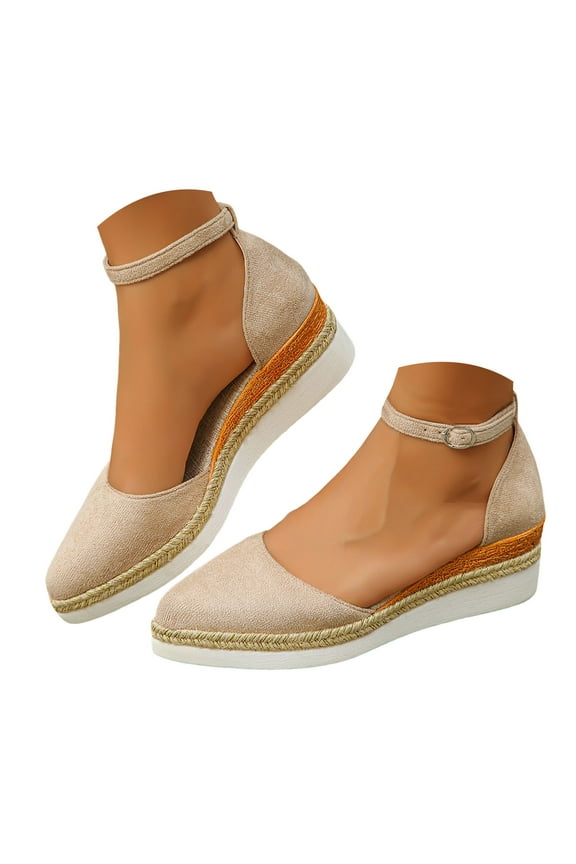 Closed Toe Espadrilles for Women Wedge Sandals Ankle Strap Platform Casual Beach Shoes