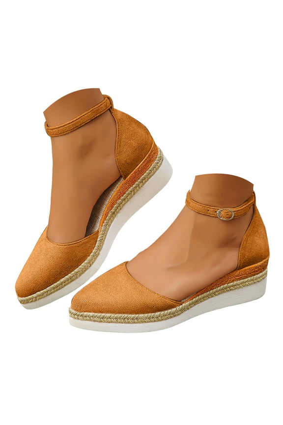Closed Toe Espadrilles for Women Wedge Sandals Ankle Strap Platform Casual Beach Shoes