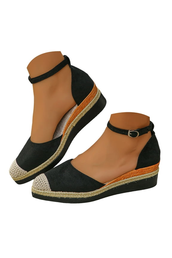 Closed Toe Espadrilles for Women Wedge Sandals Ankle Strap Platform Casual Beach Shoes