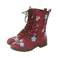 thumbnail image 1 of Mostsola Combat Boots Womens Floral Embroidery Wester Fashion Low Heel Lace up Mid Calf Boots, 1 of 8