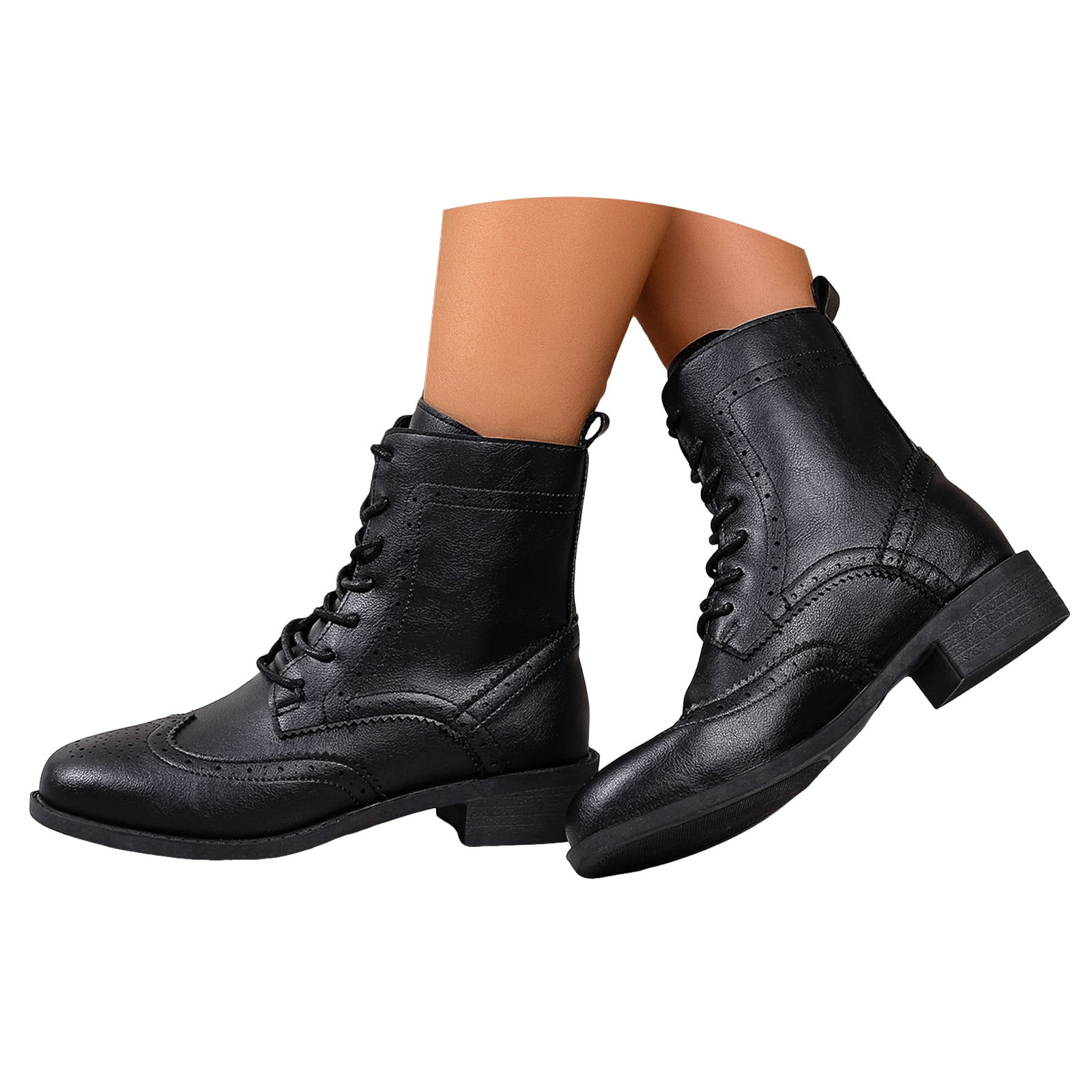 Classic Leather Wingtip Combat‎ Boots Black Brogue Lace-up Ankle Boots. 0_15_94cb23b0-bf7f-49fd-8421-  main image 2