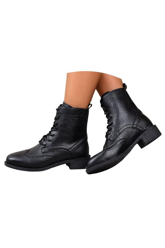 Combat Boots Womens Retro Leather Ankle Boots Lace up Wingtip Oxford Shoes Booties
