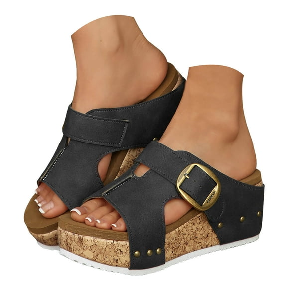 Mostsola Cork Footbed Sandals for Women 2025 Casual Slip on Shoes Platform Wedge Sandals Slippers