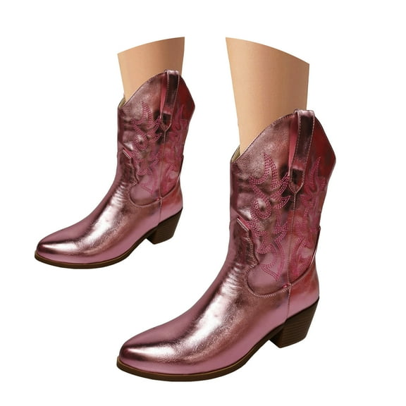 Mostsola Cowboy Boots for Women Pull on Winter Warm Western Snow Boots Heel Booties