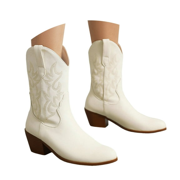 Mostsola Cowboy Boots for Women Pull on Winter Warm Western Snow Boots Heel Booties