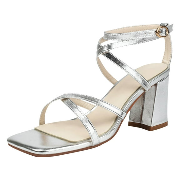 Mostsola Crisscross Strappy Sandals for Women Square Toe Block Heel Ankle Strap Dressy Sandals