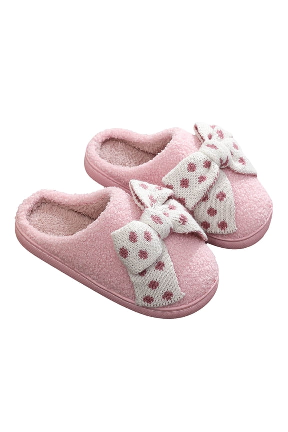 Cute Bow Slippers for Women Casual Cotton Fuzzy House Slippers Indoor Outdoor Slip on Shoes