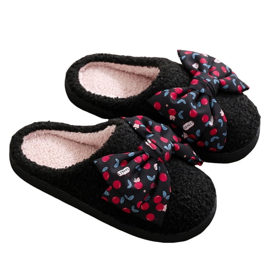 Mostsola Cute Bow Slippers for Women Casual Cotton Fuzzy House Slippers Indoor Outdoor Slip on Shoes