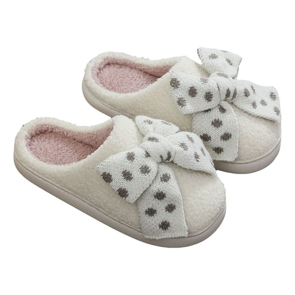 Mostsola Cute Bow Slippers for Women Casual Cotton Fuzzy House Slippers Indoor Outdoor Slip on Shoes