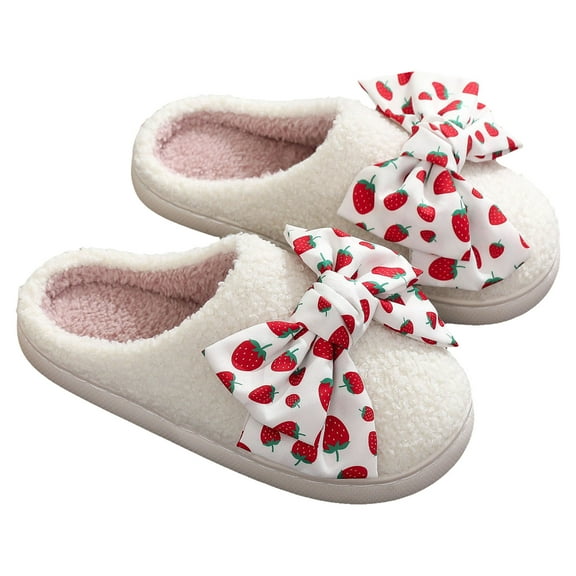 Mostsola Cute Bow Slippers for Women Casual Cotton Fuzzy House Slippers Indoor Outdoor Slip on Shoes