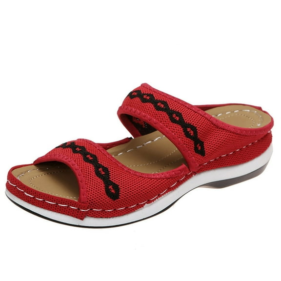 Mostsola Double Band Wedge Sandal for Women Slip on Mesh Hollow Bohemian Slippers Cushion Beach Shoes