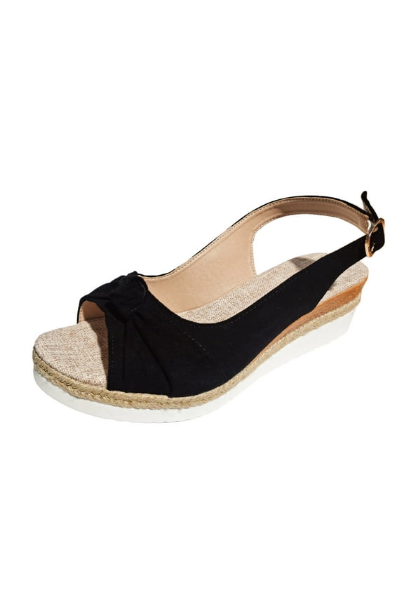 Espadrille Wedge Sandals for Women Bow Slingback Peep Toe Platform Ankle Buckle Dress Shoes