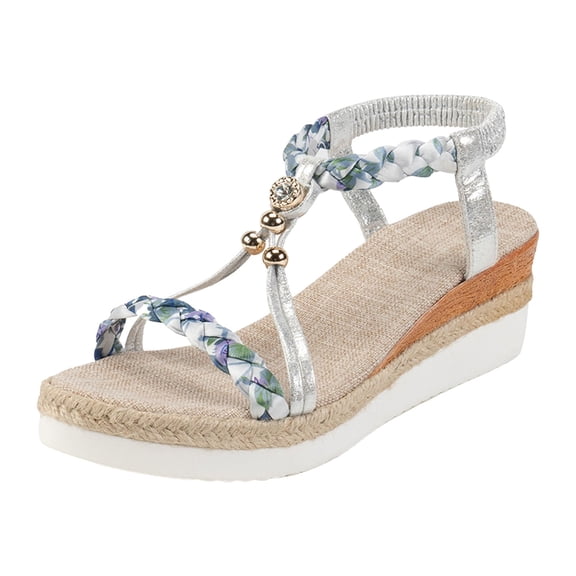 Mostsola Espadrilles Sandals for Women Braided T-Strap Platform Wedges Elastic Strap Sandals