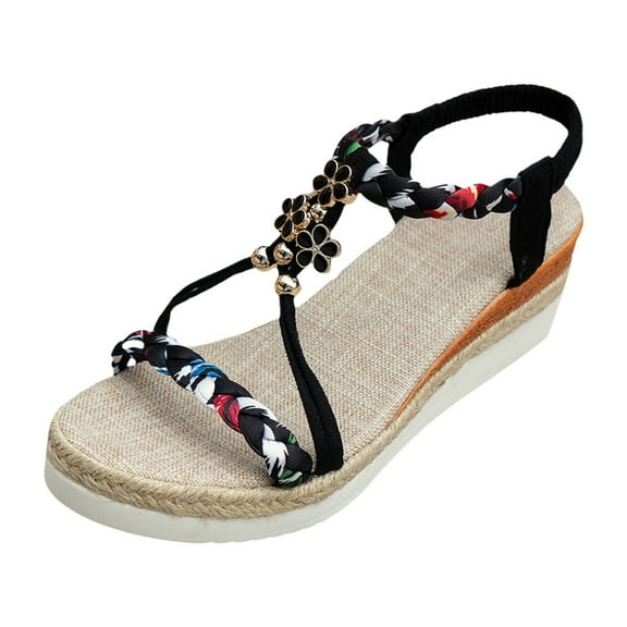 Mostsola Espadrilles Sandals for Women Braided T-Strap Platform Wedges Elastic Strap Sandals