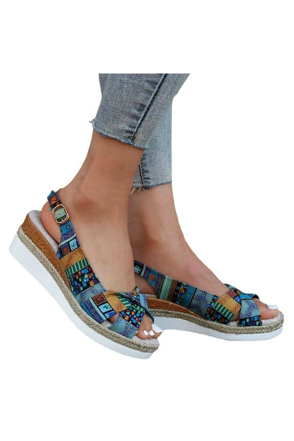 Espadrilles Sandals for Women Peep Toe Slingback Wedge Summer Beach Shoes Walking Sandals