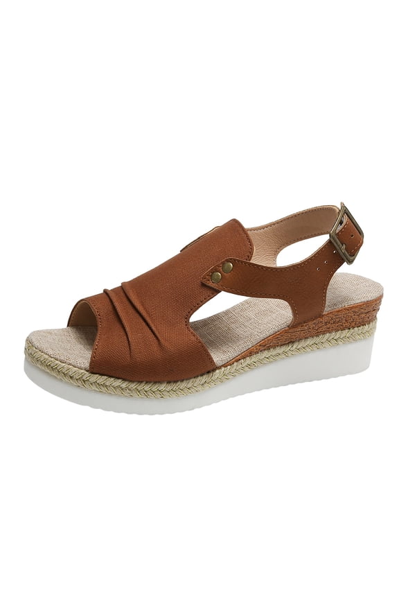 Espadrilles Wedge Sandals for Women Peep Toe Breathable Cutout Buckle Ankle Strap Sandals