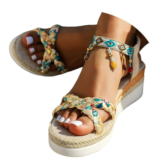 Mostsola Espadrilles for Women Boho Braided Sandals Open Toe Summer Dressy Slingback Wedges Heels