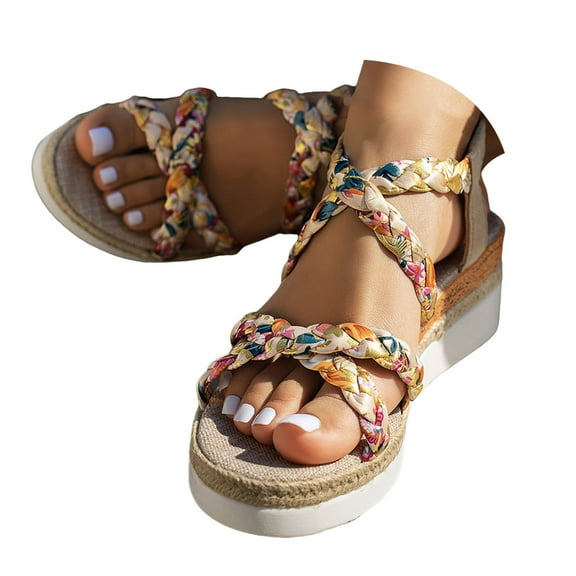 Mostsola Espadrilles for Women Boho Braided Sandals Open Toe Summer Dressy Slingback Wedges Heels