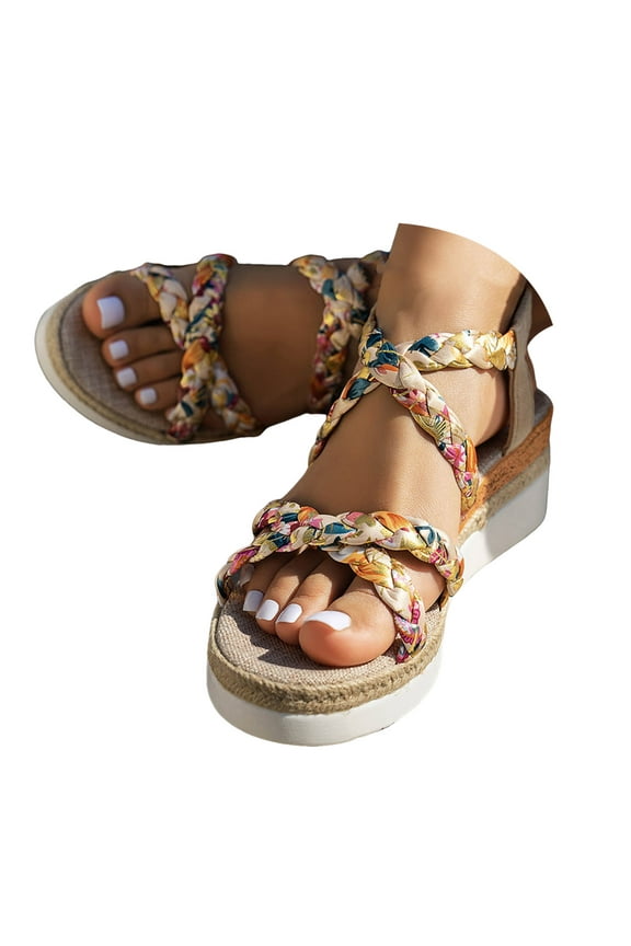 Espadrilles for Women Boho Braided Sandals Open Toe Summer Dressy Slingback Wedges Heels
