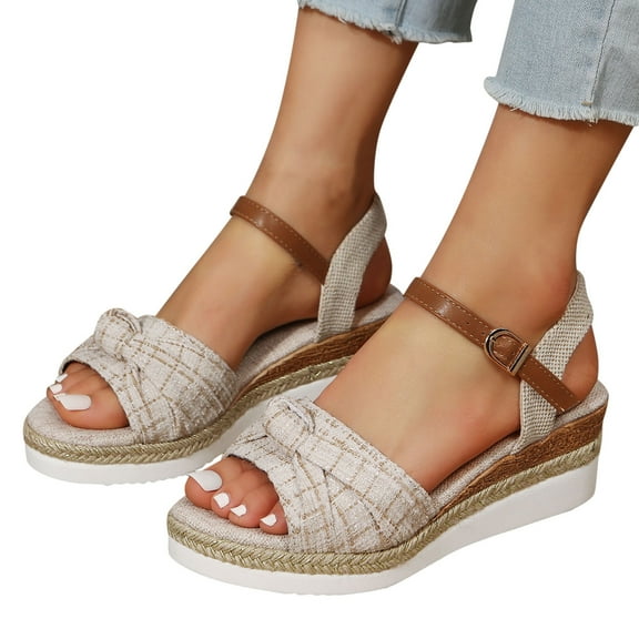 Mostsola Espadrilles for Women Open Toe Bow Wedge Sandals Casual Summer Beach Shoes Slingback Heels