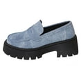 thumbnail image 1 of Mostsola Fashion Denim Lug Sole Penny Loafers for Women Thick Sole Low Heeled Slip on Casual Shoes, 1 of 9
