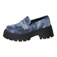 thumbnail image 1 of Mostsola Fashion Denim Lug Sole Penny Loafers for Women Thick Sole Low Heeled Slip on Casual Shoes, 1 of 9
