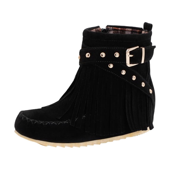 Mostsola Flat Boots for Women Suede Tassel Western Cowboy Boots Round Toe Winter Warm Booties