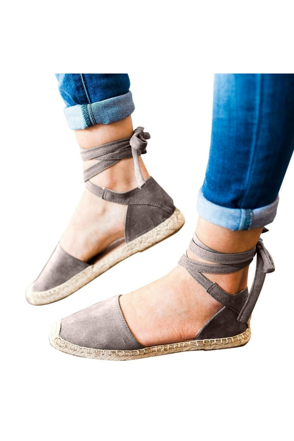 Flat Espadrilles for Women Closed Toe Strappy Lace up Summer Beach Casual Dress Shoes