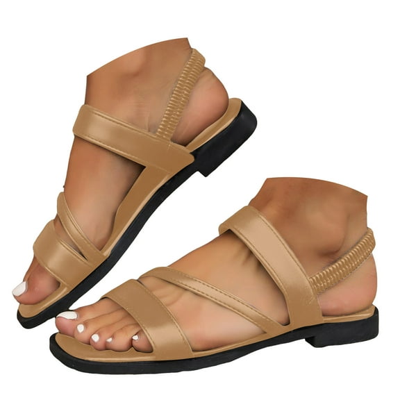 Mostsola Flat Sandals for Women 2025 Open Square Toe Cross Strap Slingback Flats Walking Shoes