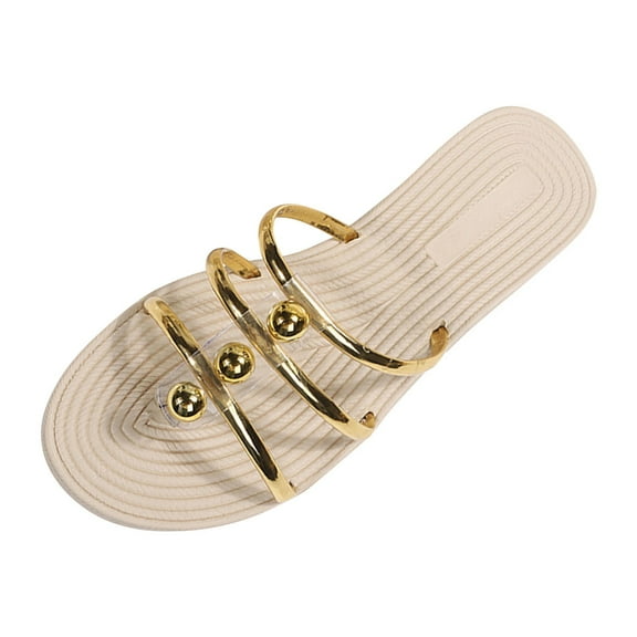 Mostsola Flat Sandals for Women Dressy Pearl T-Strap Flip Flops Trendy Slip on Summer Casual Slides