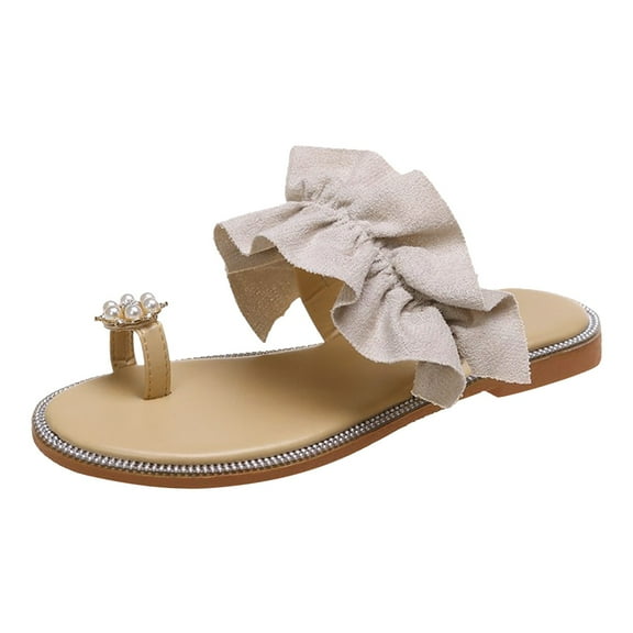 Mostsola Flat Sandals for Women Pearl Pineapple Ring Toe Slip on Summer Beach Casual Dressy Slides