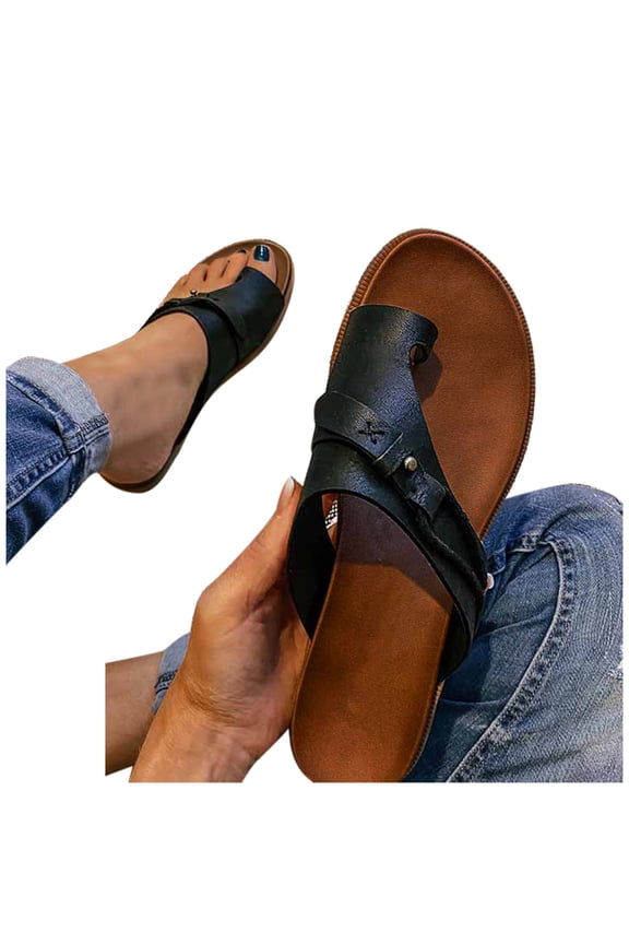 Flat Sandals for Women Summer Beach Shoes Casual Retro Non-Slip Clip Toe Slip on Slides