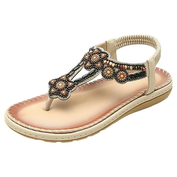 Mostsola Flat Sandals for Women Summer Dressy Bohemian Beaded Beach Flip Flops Elastic Ankle Strap