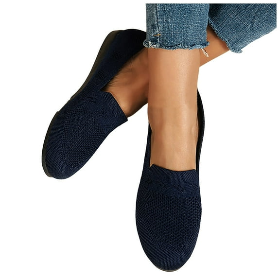 Mostsola Flats for Women Knit Mesh Loafers Breathable Slip on Shoes Casual Non-Slip Walking Shoes