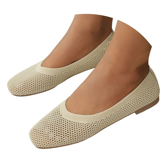 Mostsola Flats for Women Lightweight Dress Shoes Square Toe Knit Mesh Slip on Casual Walking Shoes