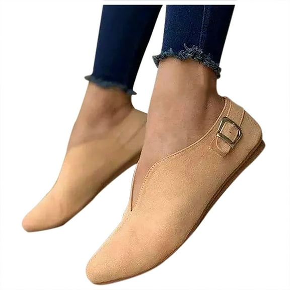 Mostsola Flats for Women Lightweight Loafers Pointed Toe V Cut Suede Dress Shoes Slip on Shoes