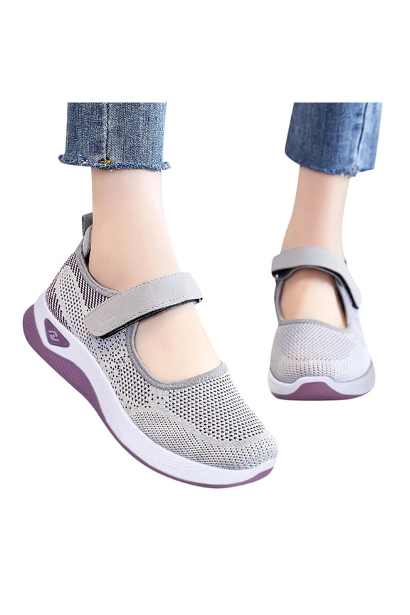 Flats for Women Mary Jane Shoes Knit Mesh Walking Shoes Adjustable Sneakers Slip on Shoes