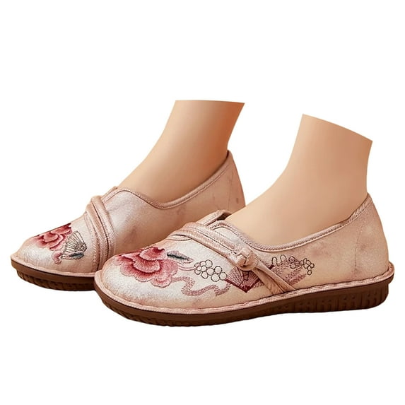 Mostsola Flats for Women Round Toe Vintage Soft Floral Embroidery Dress Shoes Comfort Slip on Loafer