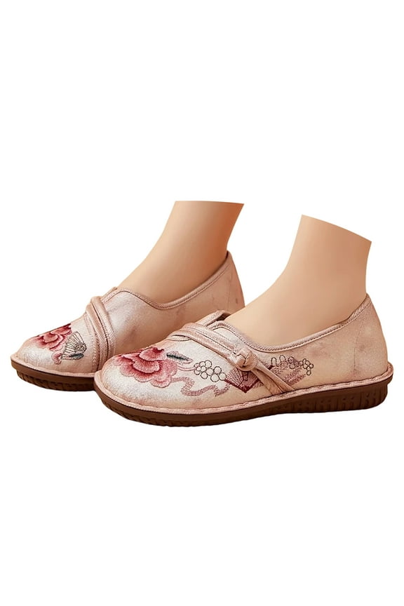 Flats for Women Round Toe Vintage Soft Floral Embroidery Dress Shoes Comfort Slip on Loafer